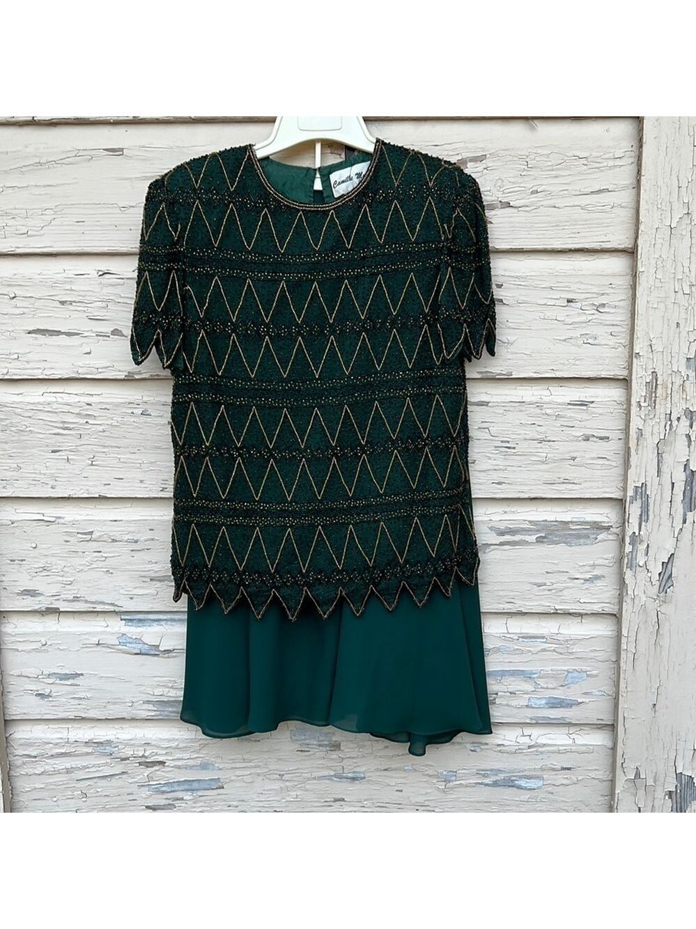 Vintage Camille Marie Silk Beaded Holiday Christmas Evening Event Blouse Top S H